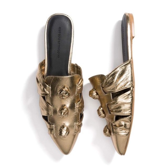 Rebecca Minkoff Shoes - Rebecca Minkoff Aden Gold Knot Mule Slides